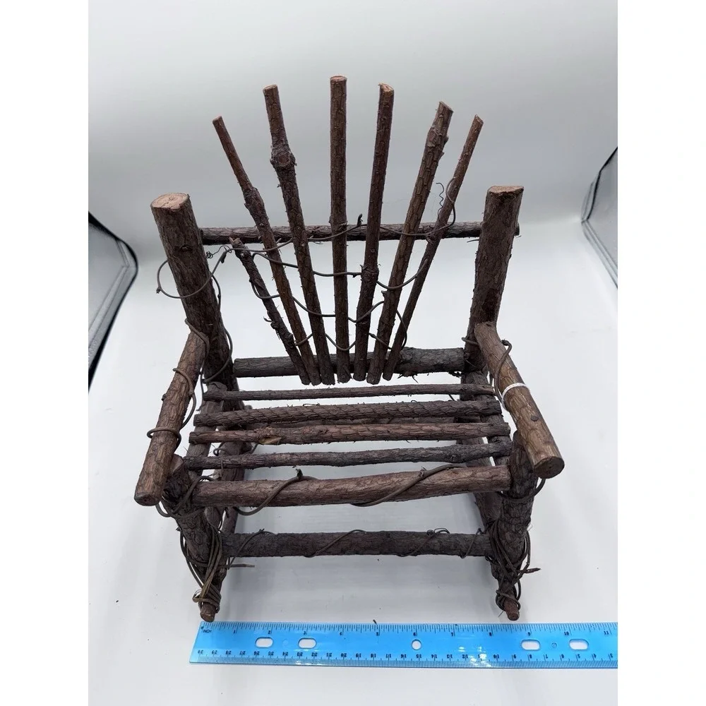 Vintage 12 In H Miniature Hand Made Rustic Wooden Twig Folk Art Rocking Chair